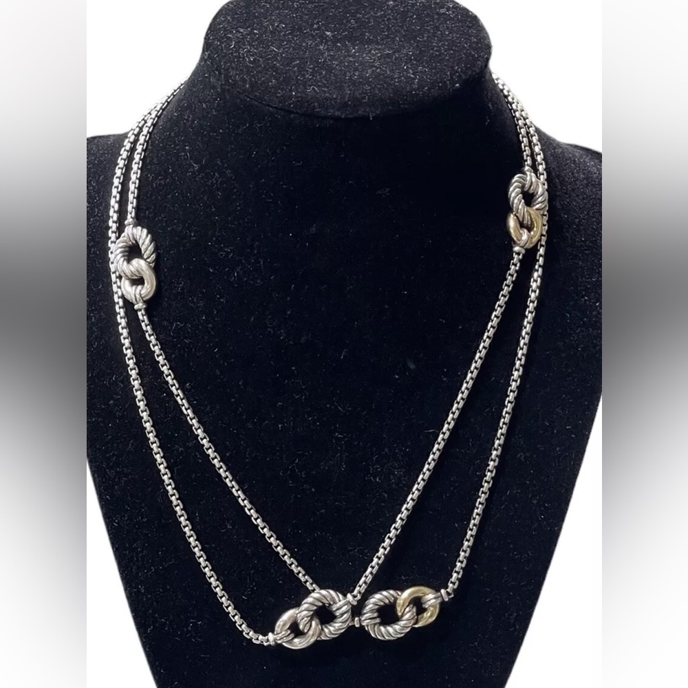 DAVID YURMAN UNIQUE BELMONT STERLING SILVER FOUR STATIONS NECKLACE WITH 18K GOLD